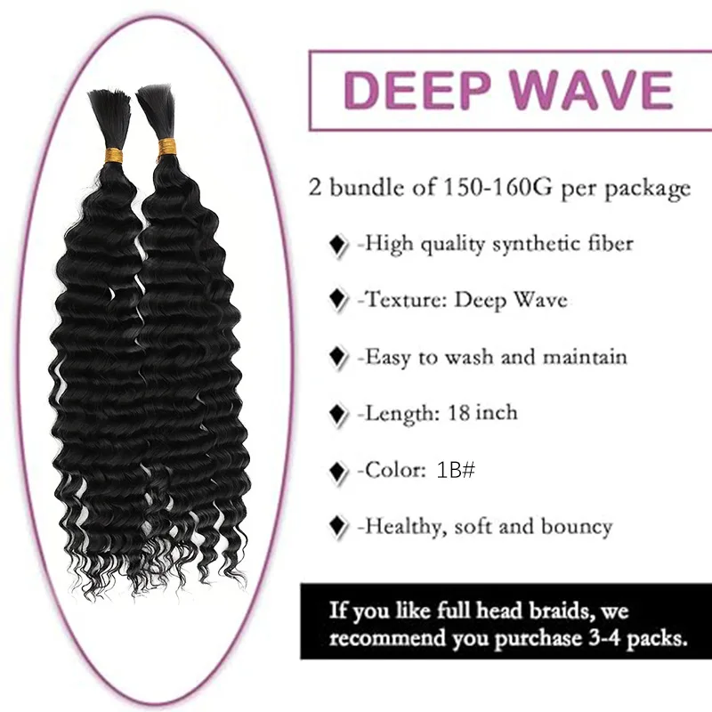 Deep Wave Bulk Braiding Hair Synthetic No Weft Loose Hair Extensions For Bohemian Box Braids Goddess Locs Braiding For Women