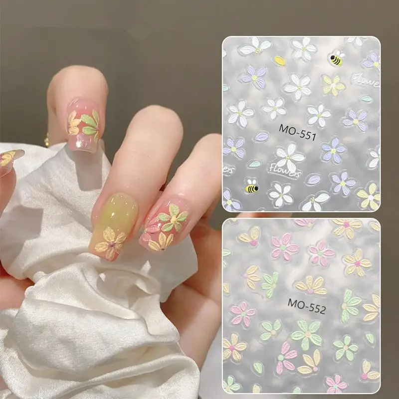 

Summer Dopamine Oil Painting Flower Nail Sticker Macaron Fresh Versatile Hand-Painted Small Petal Relief Nail Sticker