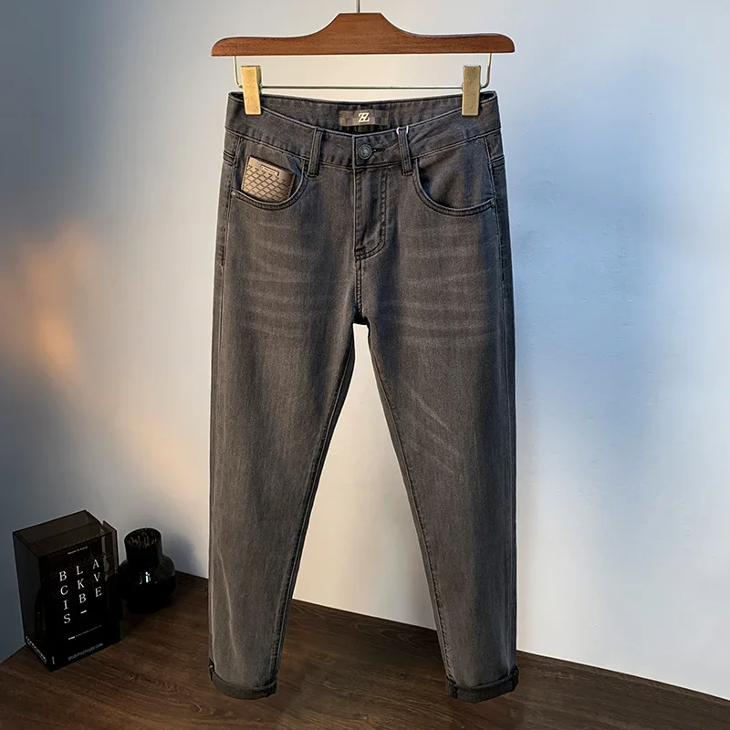 High-End Jeans Voor Heren 2024 Nieuwe Herfst Stretch Casual Halflange Taille Nauwsluitende Spijkerbroek Voor Heren