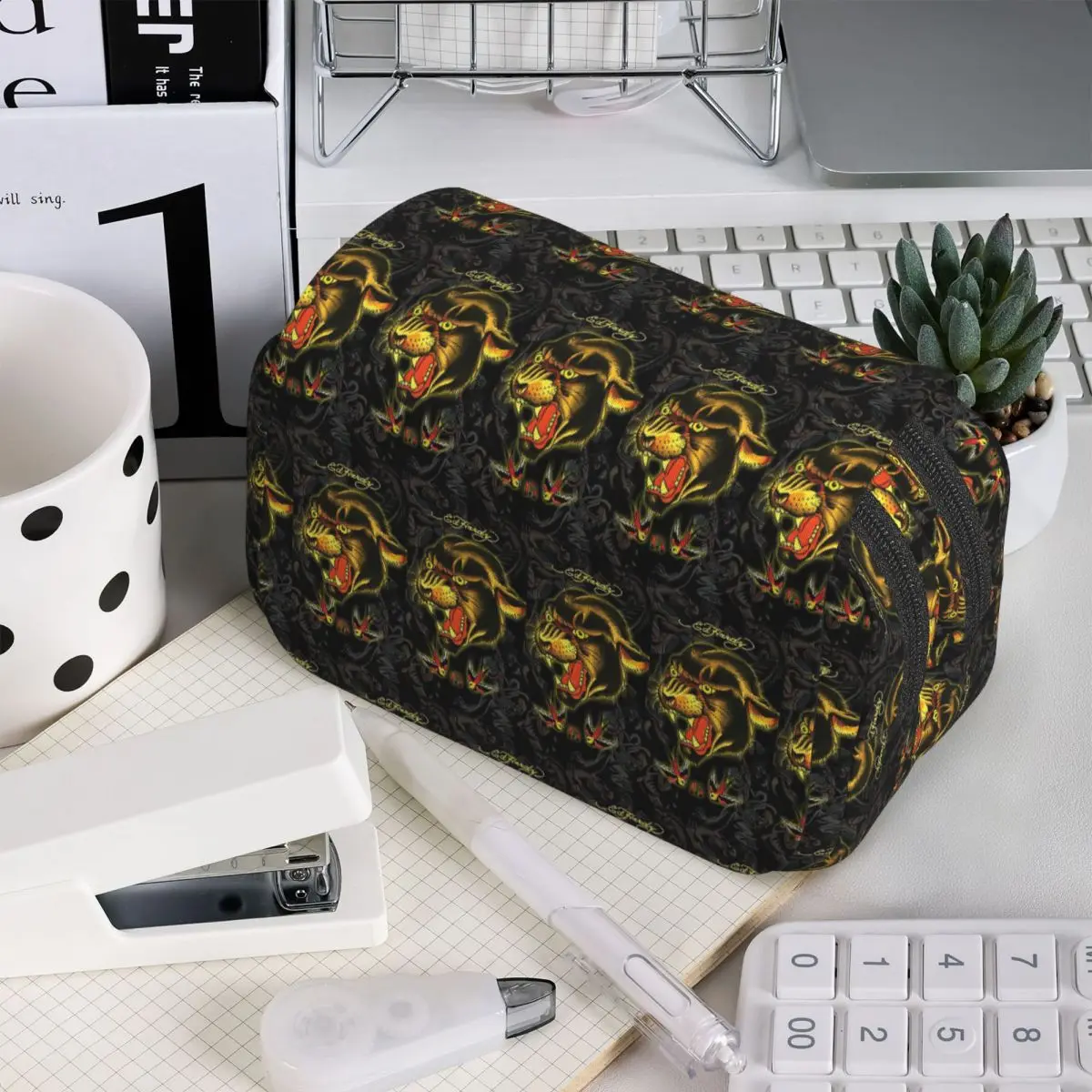 

Пенал Ed Hardy с татуировкой в виде тигрового черепа для студентов, подарочный пенал-коробка, сумка для канцелярских принадлежностей, держатель для ручек