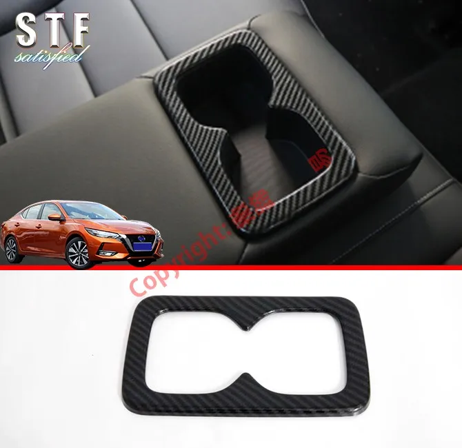 

Carbon Fiber Style Interior Rear Cup Holder Cover Trim For Nissan Sylphy MK14 2019 2020 Car Accessories Stickers W4