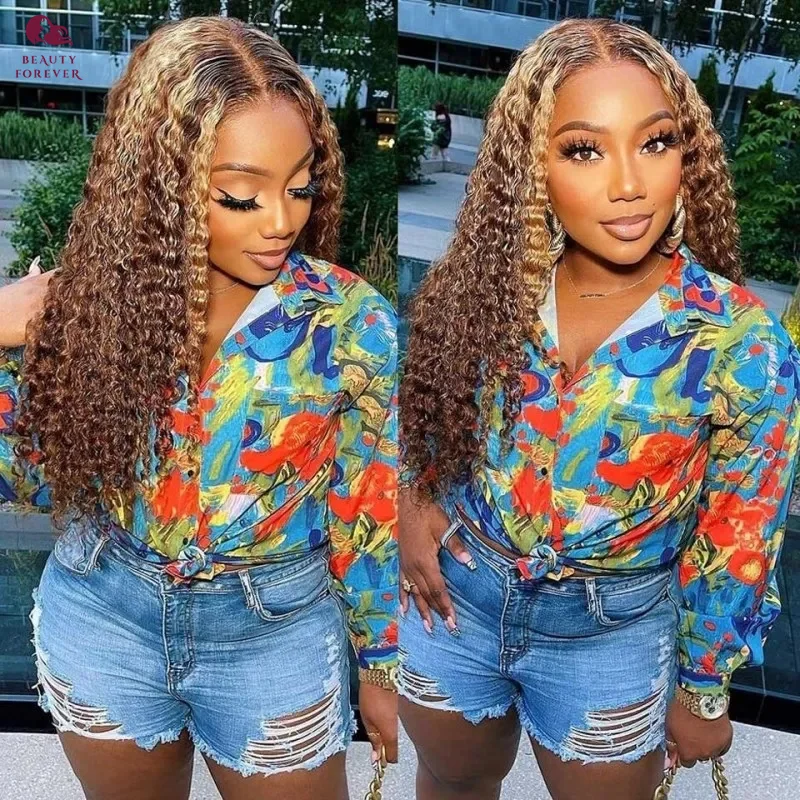 Beauty Forever Bye Bye Knots Curly Glueless Human Hair Wig Ready to Wear Invisible Knots Highlight Color Lace Front Wig 180%