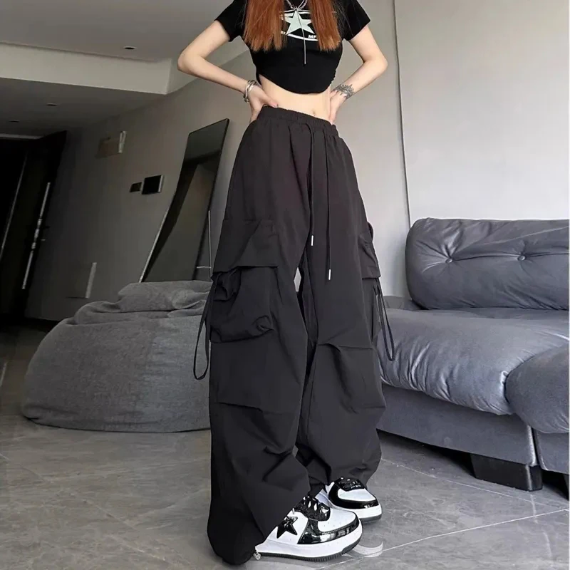 Streetwear Cargo Pants Women Y2K High Waist Loose Solid Wide Leg Pants Bf High Summer Fashion Baggy Pocket Straight Trousers