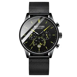 BELUSHI Cool Ultra Thin Mens Watch Luxury Multifunction Stopwatch Calendar Luminous Male Clock Waterproof Mesh Strap Reloj Hombr