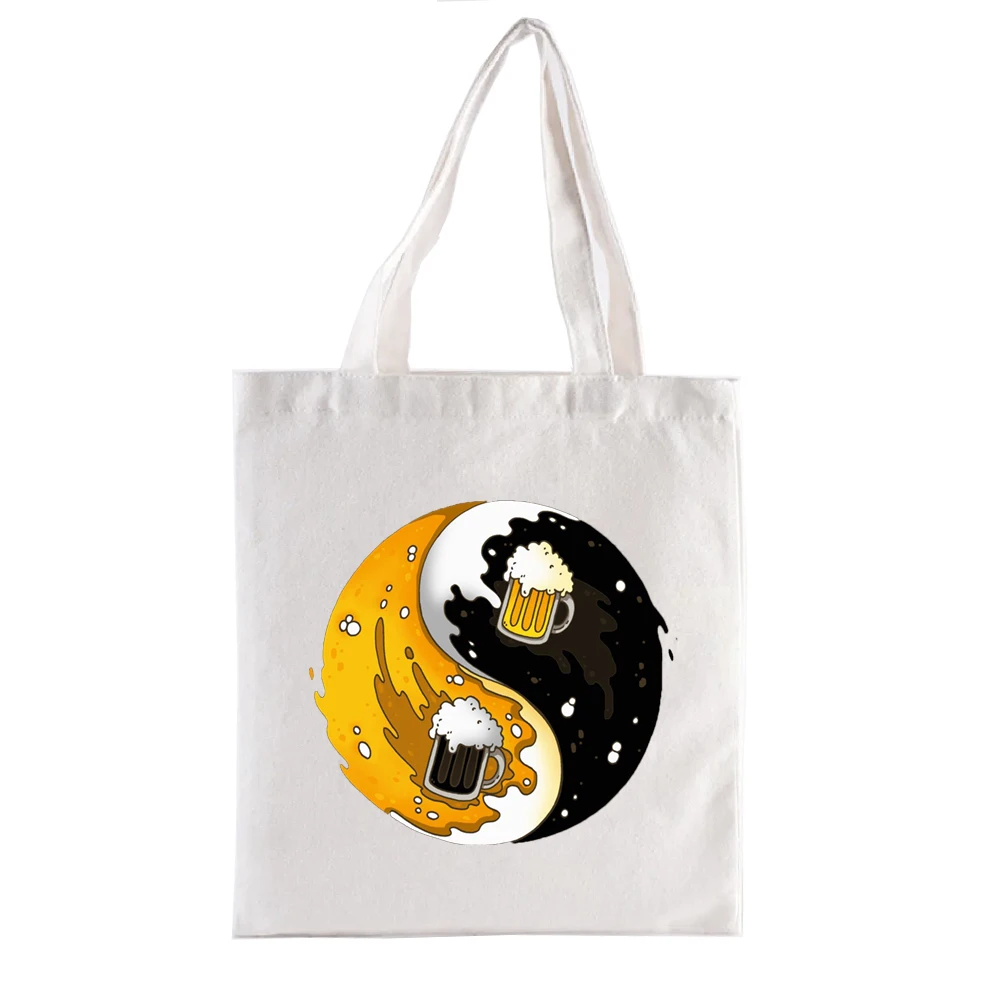 Ying Yang Fire Water Drago Graphic Print Shopping Bags Geek Series Canvas Tote Bag Aesthetic Funny Women\'s Handbags for Women