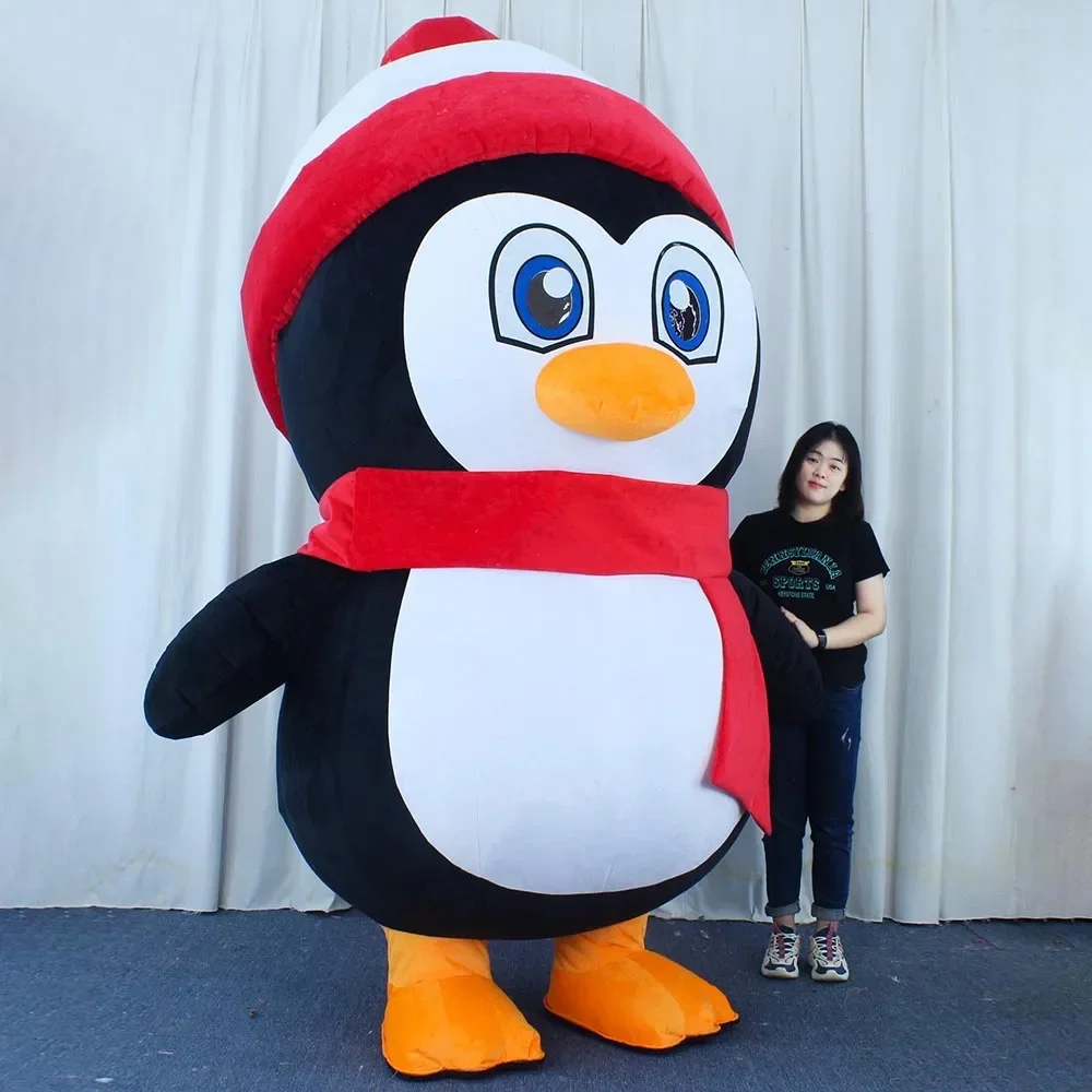 Christmas Penguin Mascot Costume Inflatable Fur Suit Plush Mascotte Cosplay Suit Scarf Penguin Costume For Adule Women