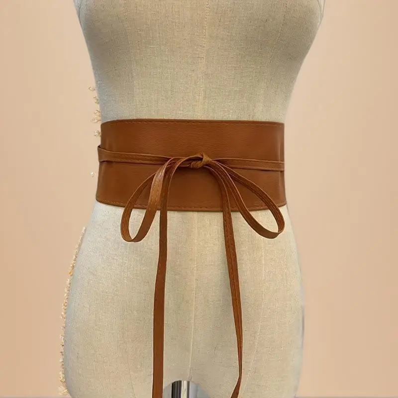 Length 115cm/240cm Bowknot Simple Wrap Luxury Wide Waist Band Leather Belt Corset Waistband Ladies Dress Cummerband