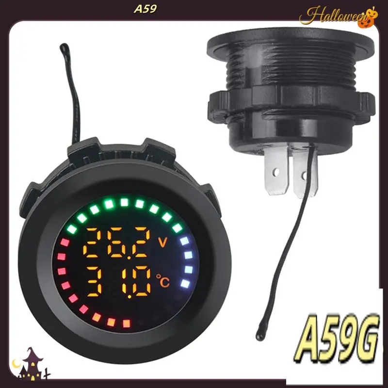 

G9-12-24V Car Round Color Screen Temperature Voltmeter Auto Voltage Test Dual Display Digital Measurement For Motorcycle RV