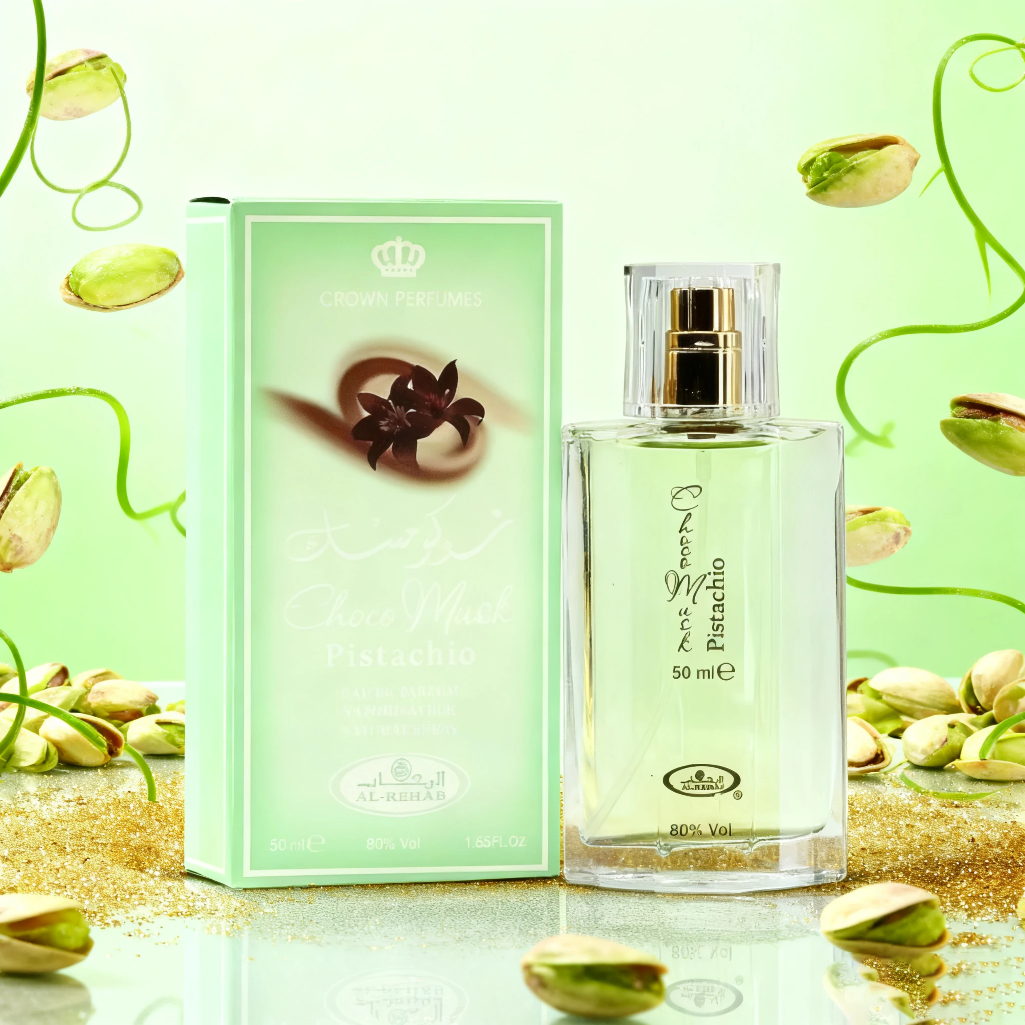 

Al-Rehab Choco Musk Pistachio Eau de Parfum for Women & Men - 50ml (1.65 oz) | Nutty Gourmand Perfume with Pistachio