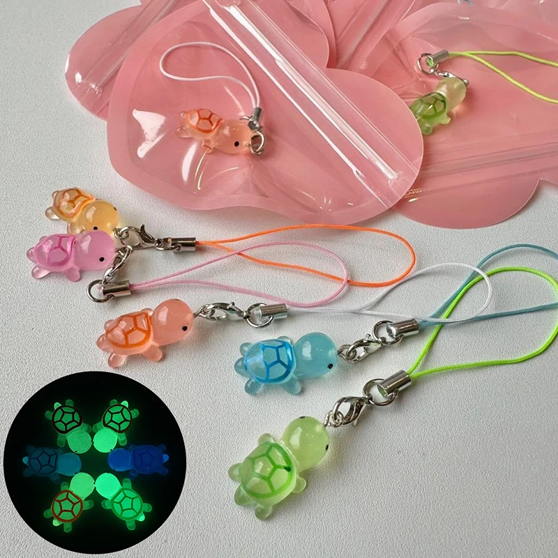 Cartoon Resin Luminous Turtle Mobile Phone Lanyard Glow-in-the-dark Color Keychain Backpack Accessories Girlfriends Gifts