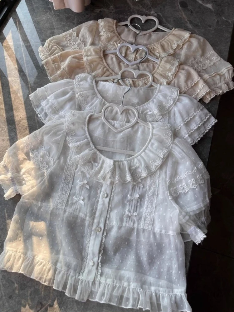 

Женский шифоновый кардиган в стиле Лолита с пышными рукавами, милая блузка-рубашка с расклешенными рукавами, многослойная одежда для ношения под одеждой, мягкая, 2026