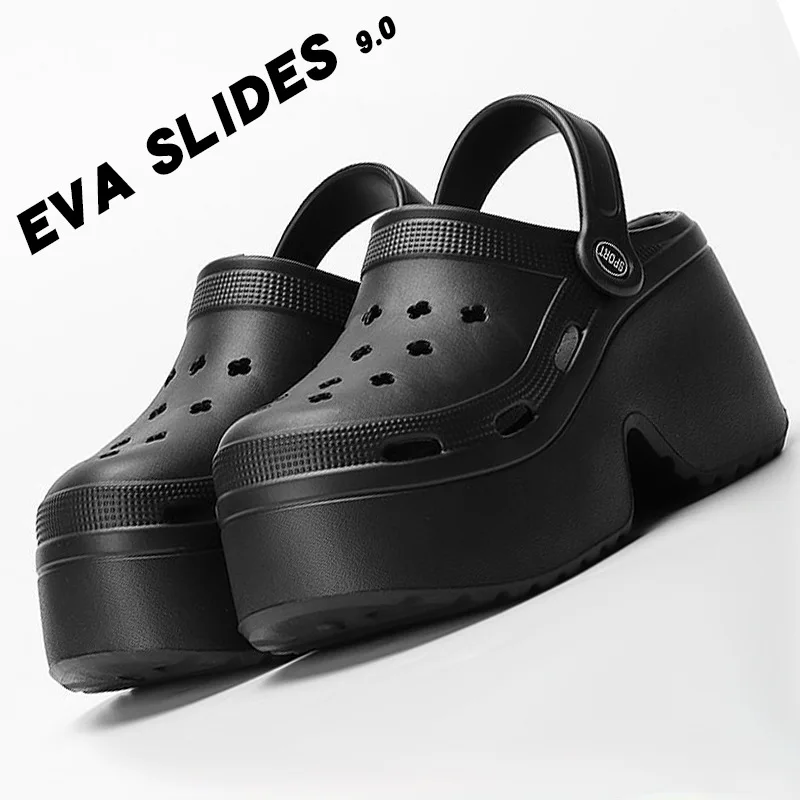 Sandals 2024 New EVA Trendy Simple Solid Color Women's Outwear Thick Sole Hollow Headed Hole Shoes with Feet Feeling Slippers