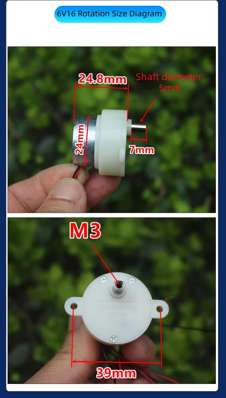 300er Reduktionsmotor 3V-6V für Roboter/Drehende Handwerksarbeiten/Elektrische Werbeleuchtkästen, langsamer Kleinmotor – Detail 7