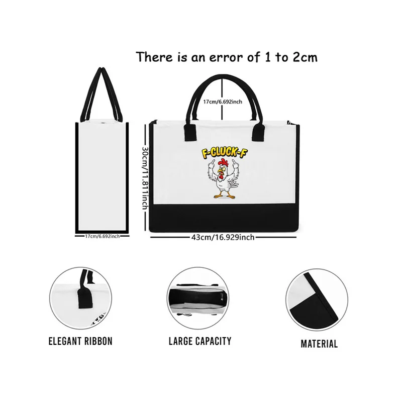 2026 جديد F-CAW-F الدجاج الكرتون نمط حقيبة يد كبيرة أبيض وأسود اللون منعت حمل حقيبة هدية حفلة هدايا السنة الجديدة صديقة #6