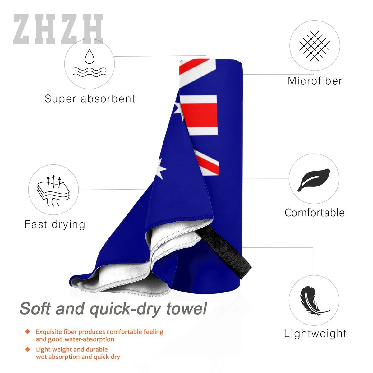 More Design Australia Flag Emblem Bath Towel Quick dry Microfiber Absorbing Soft Water Breathable Beach Swimming Bathroom