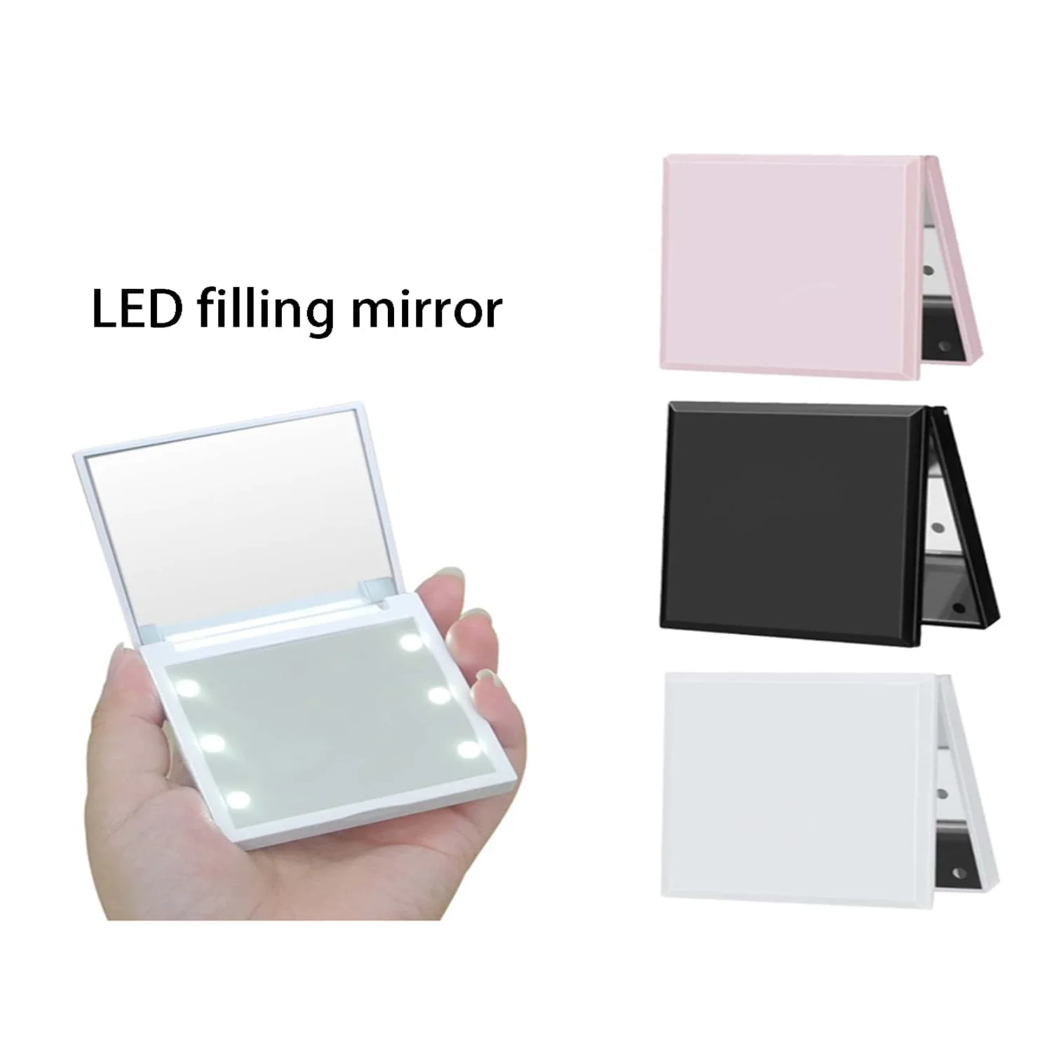 1Pc Portable Lighted Pocket Mirror With Double Sided Foldable Makeup Mirror, Battery Not Included (Need To Be Purchased Separate