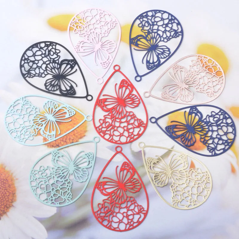 20 Stück AB7870 Messing-Schmuckanhänger, hellgoldene Schmetterlinge, bunte Schmetterlinge, Anhänger für DIY-Ohrringe und Halsketten für Damen – Detail 1
