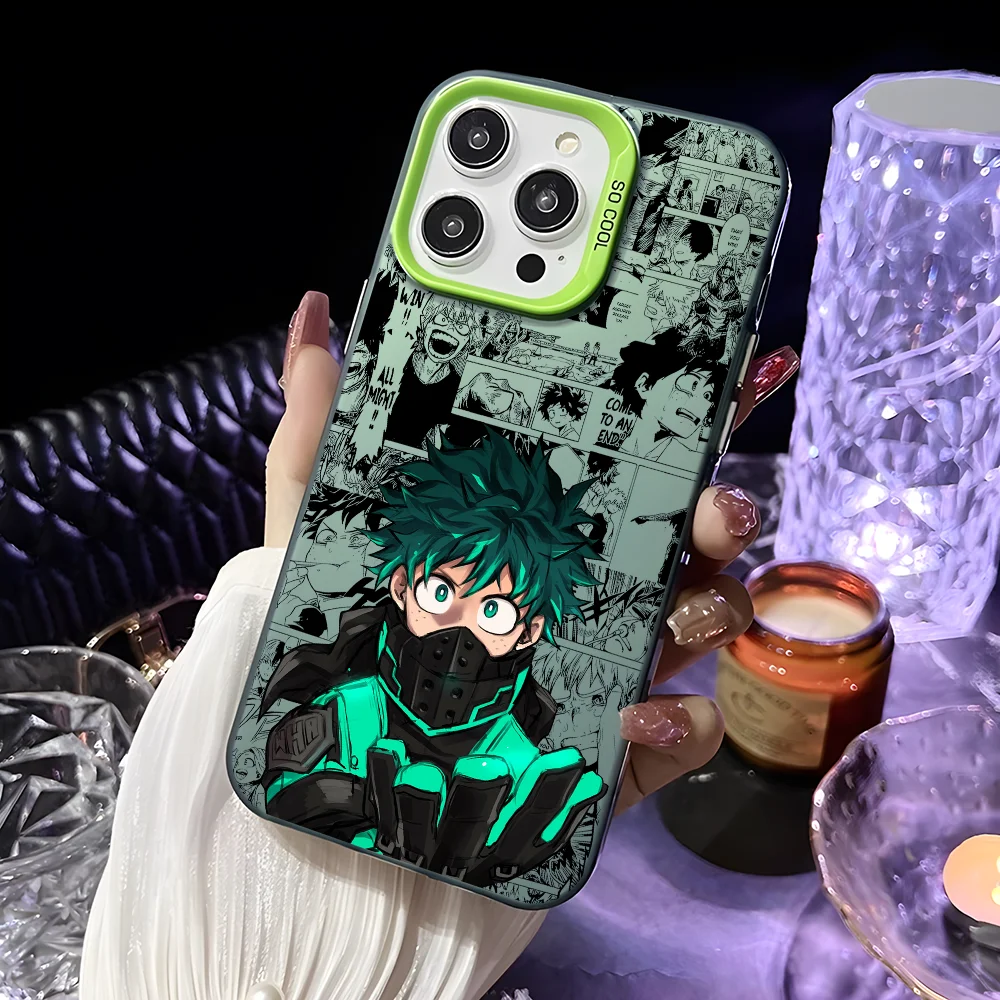 Anime I-Izuku Midoriya Phone Case For iPhone 16 15 14 13 12 11 Pro Max Pink Green Matte Laser Metallic Aurora Funda