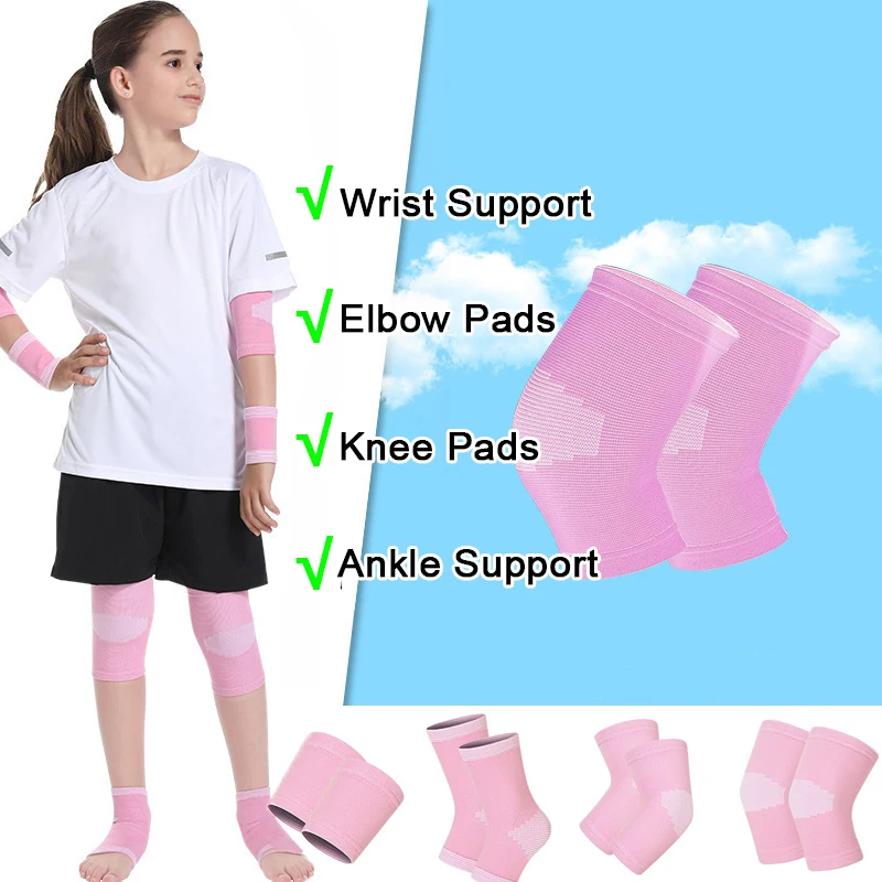 8Pcs/Set Girls Boy Sports Knee Pads Elbow Pads Wrist Guards Ankle Brace Outdoor Skating Cycling Knee Support Protective Gear