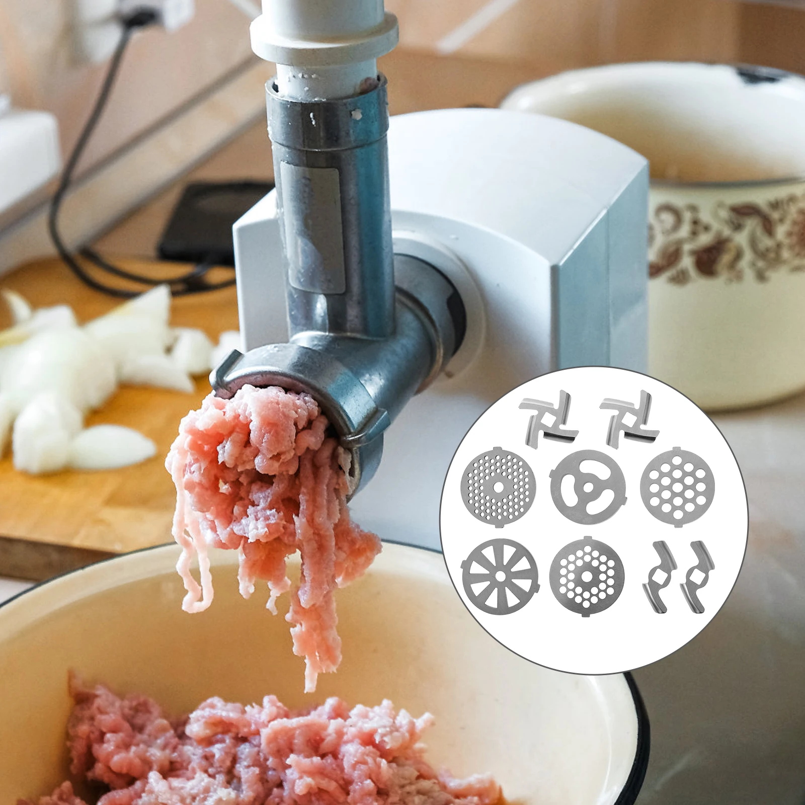 

9pcs Stainless Steel Meat Grinder Plates Cutting Blades For Electric Mincer Replacement Accessories Household Practical