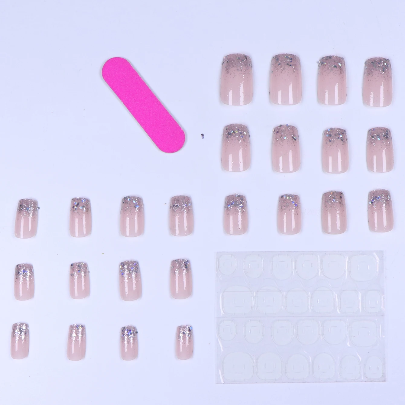 24pcs/set Glitter fake nails for women girls super flash sparkling gradient pink black tips faux ongles press on false nail art