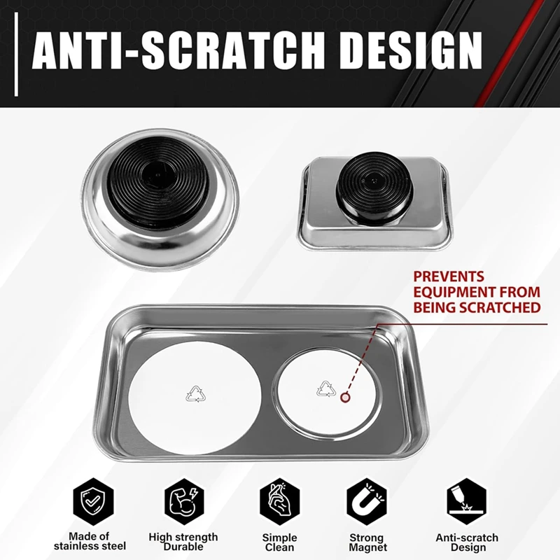 A74E-3-częściowy uchwyt na tacę magnetyczną, zestaw magnetycznych tac na części, zagęszczona taca, stal nierdzewna, tace na narzędzia do śrub, śrub, nakrętek