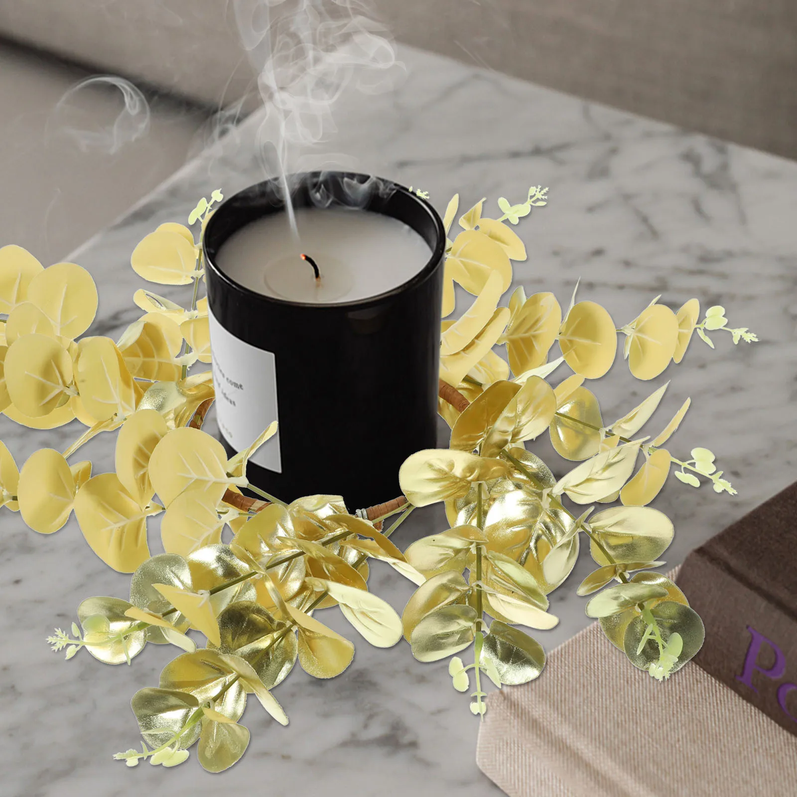 

Lifelike Artificial Leaf Ring Wreath for Pillar Candles Table Decor Christmas Wedding Party Atmosphere Enhancer