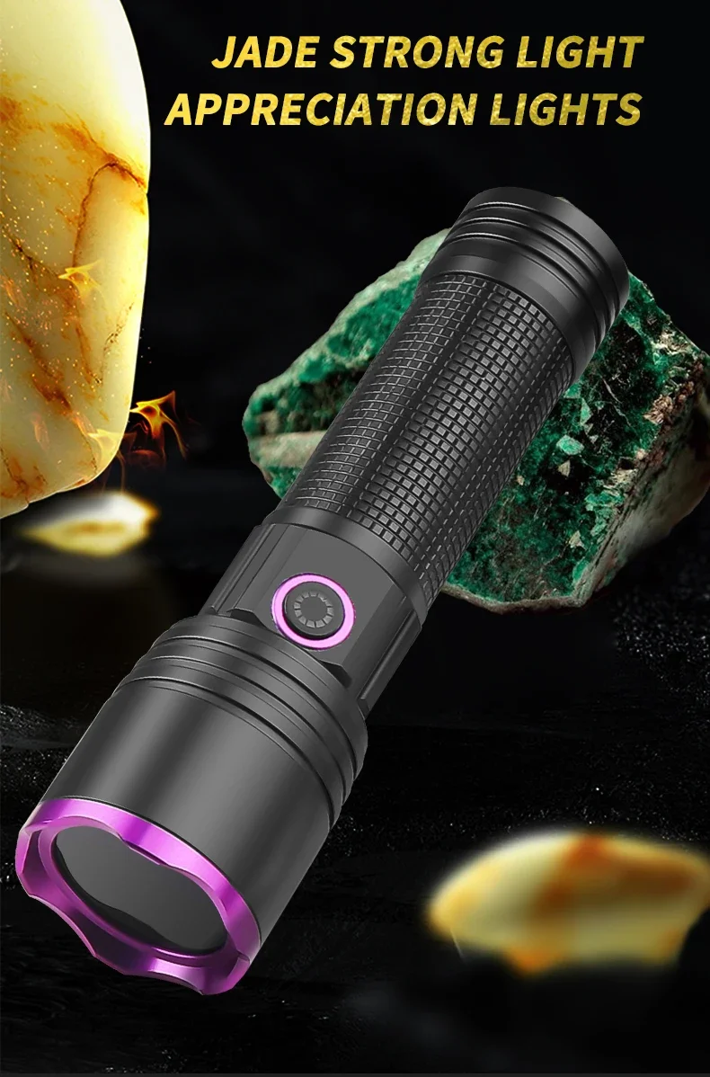 Powerful 80W UV Flashlight 365nm Type-C Black Mirror Purple Light Pet Urine Stain Detection Torch UV Anti-counterfeiting Lantern