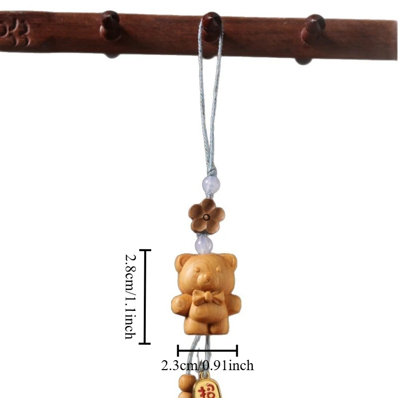 1PC Cliff Thuja Wood Fortune Bear Pendant Wood Carved Gentleman Bear Cute Bag Phone Hanging Charm Ornament Festival Gift Jewelry
