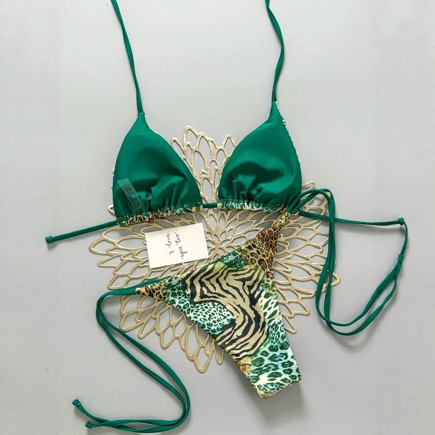 2026 New Women 2‑Piece Animal Print Bikini Set Halter Triangle Top Side Tie Bottom Leopard Zebra Beach Swimwear Bathing Suit