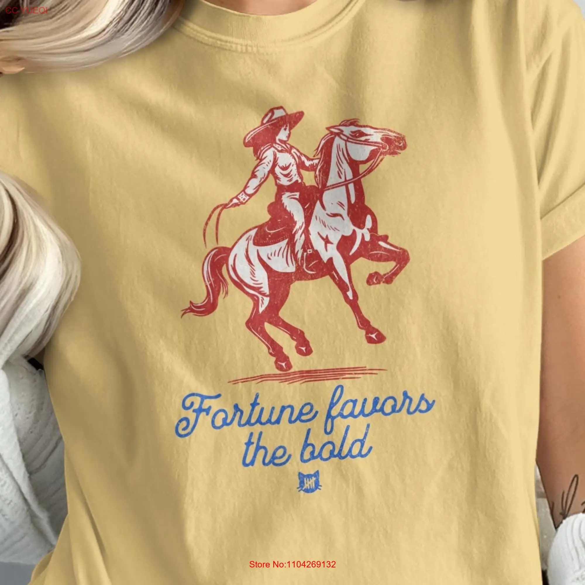 Cowboy Riding Horse T Shirt Fortune Favors The Bold Western Style Classic Rodeo Design Comfort Colors