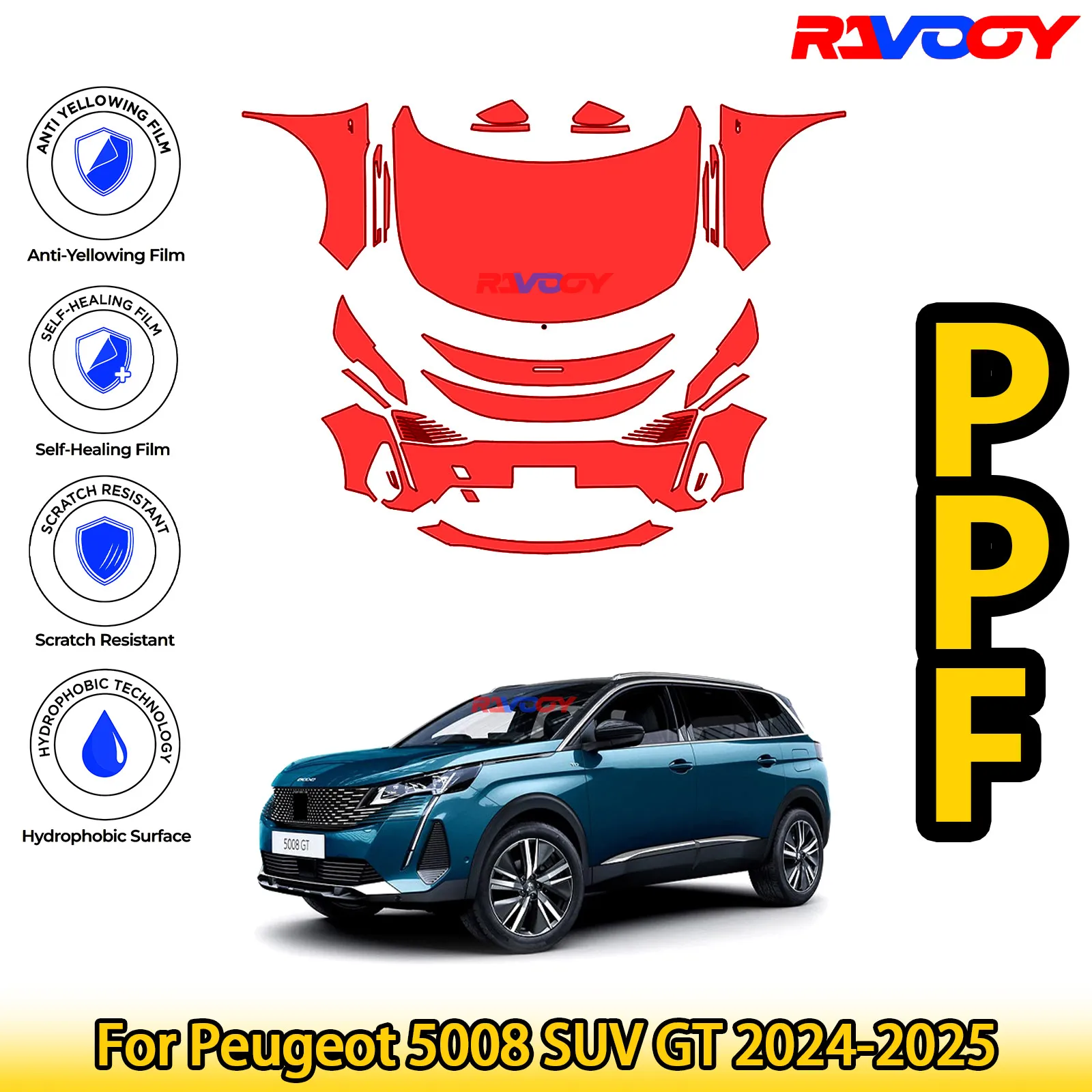 

Для Peugeot 5008 SUV GT 2024-2025 глянцевая матовая черная предварительно вырезанная передняя PPF комплект защитная пленка для краски
