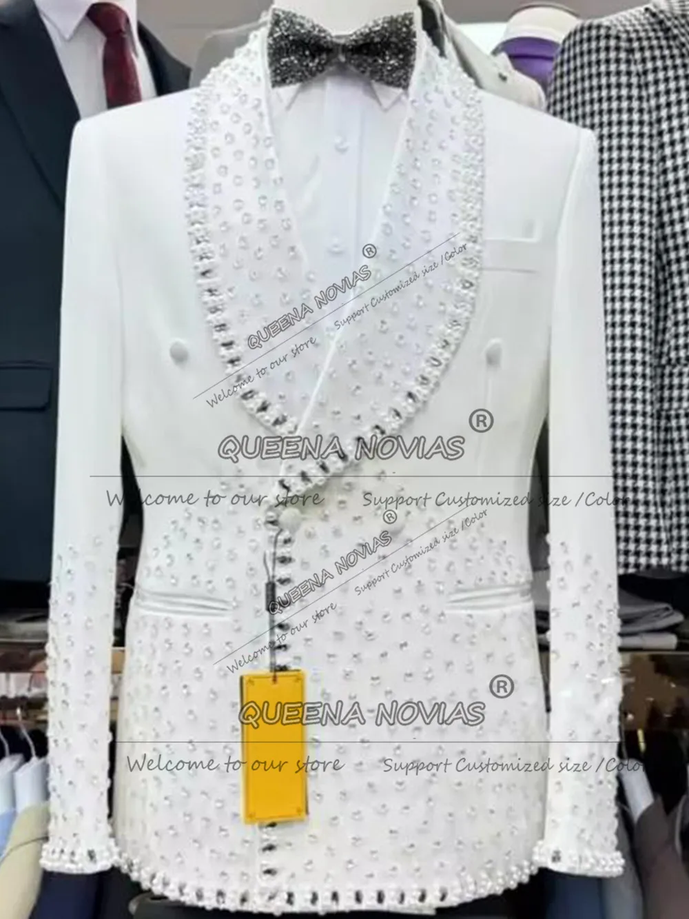 Exclusive Diamond Beaded Suit Men For Wedding Double Breasted Jacket Pants 2 Piece Sets Groom Tuxedo Slim Fit Man Banquet Outfit