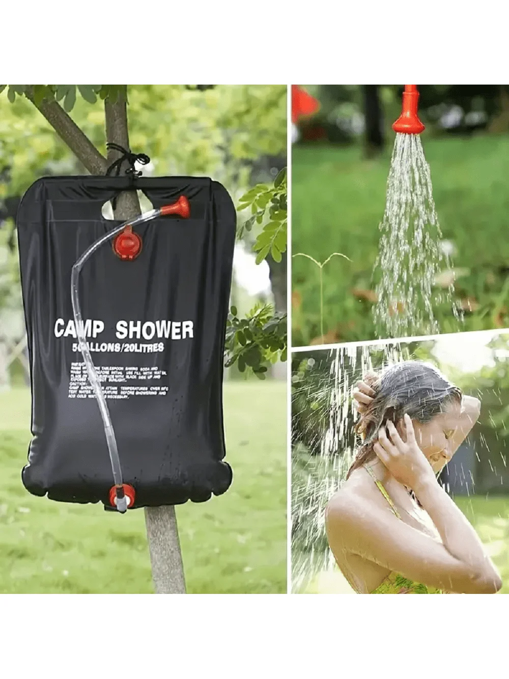 

Портативная душевая сумка объемом 20 л со шлангом-переключателем и пластиковой головкой для хранения воды большой емкости для кемпинга, пешего туризма, пикника, стирки
