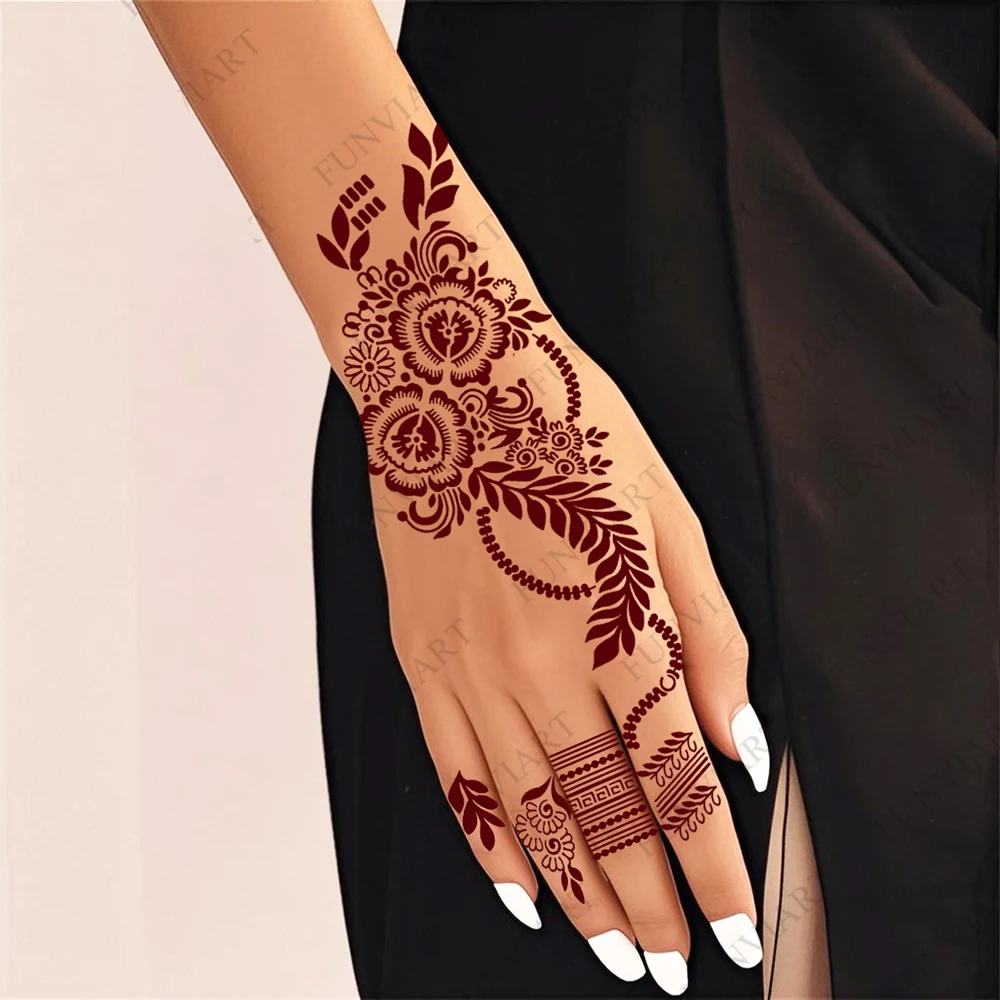 Reusable Henna Stencil for Hand Body Painting Flower Henna Tattoo Template for Women Wedding Festival Body Makeup Tattoo Tools