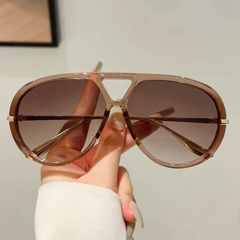 Übergroße Piloten-Sonnenbrille 2025 Neu im Vintage-Stil mit Doppelbrücke, Trendige Luxusmarken-Design Sonnenbrillen für Damen, Outdoor-Shades