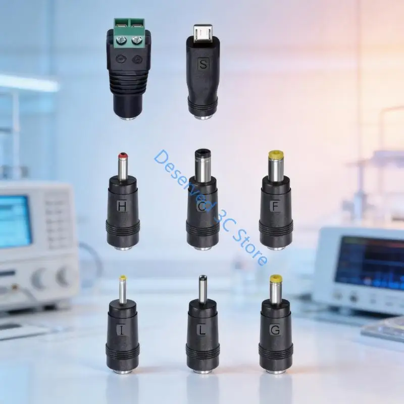 Direct Current Barrels Plug Connector Assortment With 8 Adapter Tip for Setups Tasks R9CB