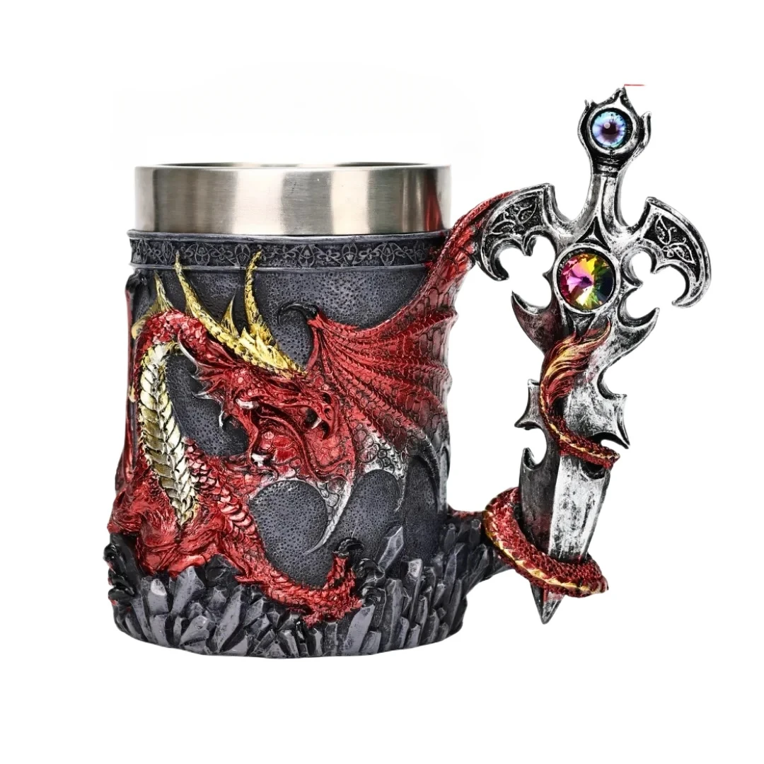 Creative Nordic Mythical Evil Dragon Beer Mug Retro Dragon Warrior Coffee Cup Men’s Christmas Gift Home & Bar Decoration