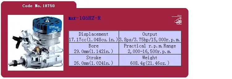 Applicable to OS 18751 700 Class Helicopter Model Aircraft Engine MAX-105HZ-R with Exhaust Pipe