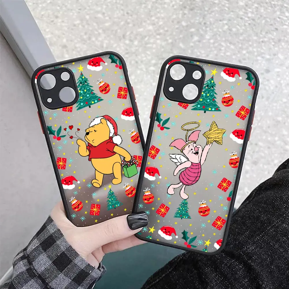 Coque For iPhone 16 Phone Case 15 11 13 14 12 Pro Max Mini XS 16 Pro 8 Plus Clear Matte Cover Christmas Winnies The Poohs Caroon