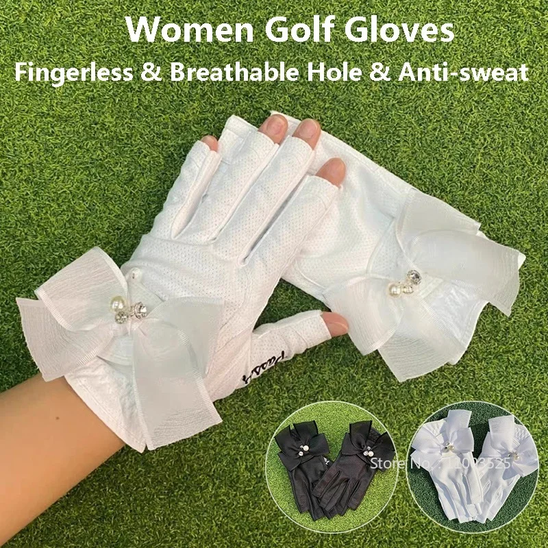 

Golfist 1 Pair Women Bowknot Fingerless Golf Gloves Ladies Sunproof Breathable Sport Mittens Women Elastic Wear Resistant Gloves