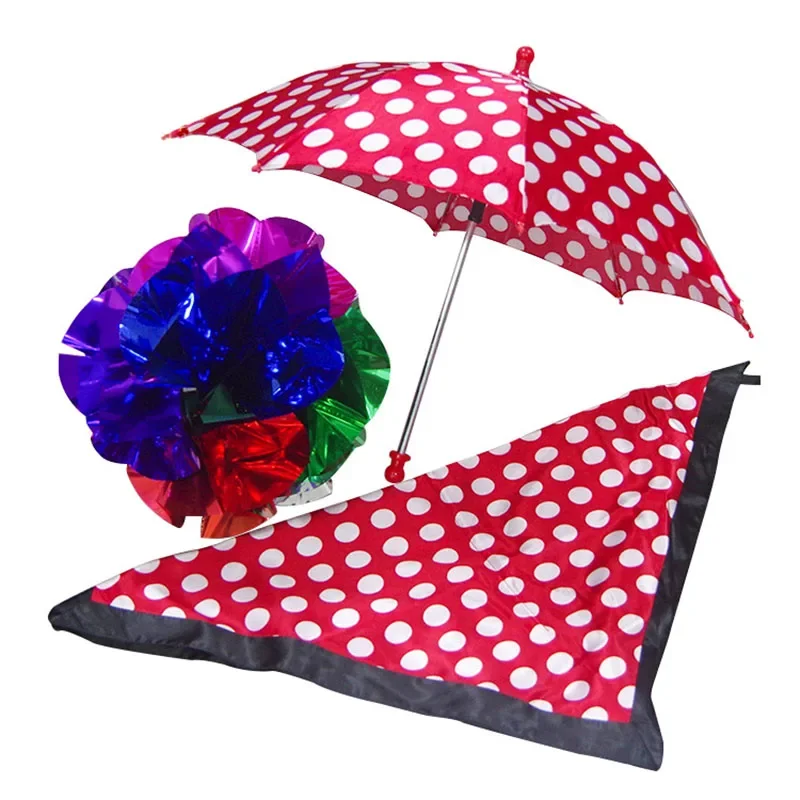 Polka Dot Silk & Umbrella Sets Magic Tricks Stage Street Magia Scarve Appear Umbrella Flower Ball Magie Mentalism Gimmick Props