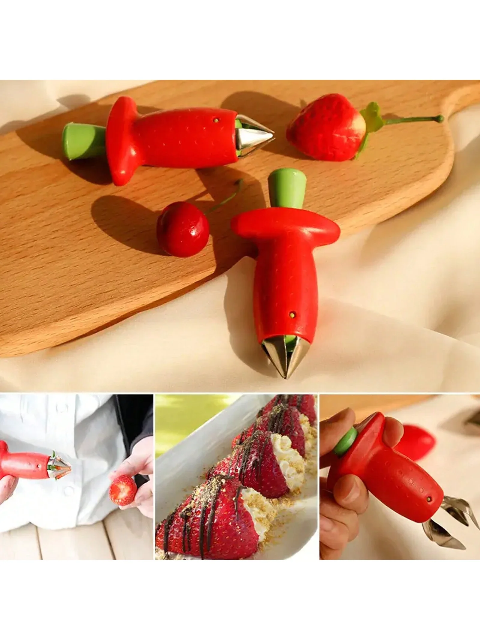 Easy-to-Use Stainless Steel Strawberry Corer for Effortless Stem Removal in the Kitchen, Strawberry Stem Remover, Stainless Stee
