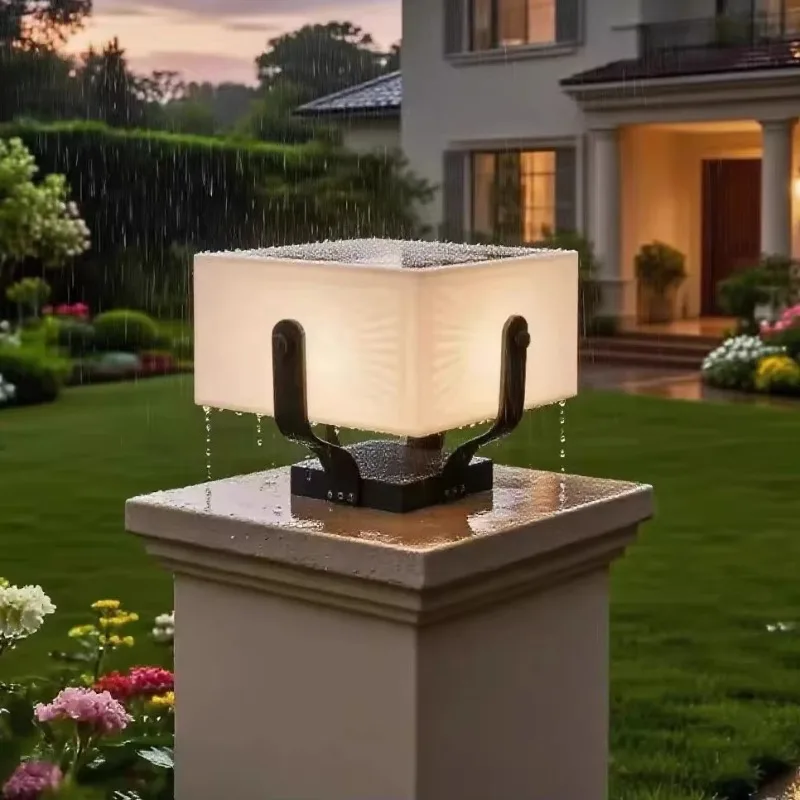 Stylish Square LED Pillar Light E27 Base IP65 Waterproof Outdoor Villa Garden Lighting Pillar Light Solar Energy