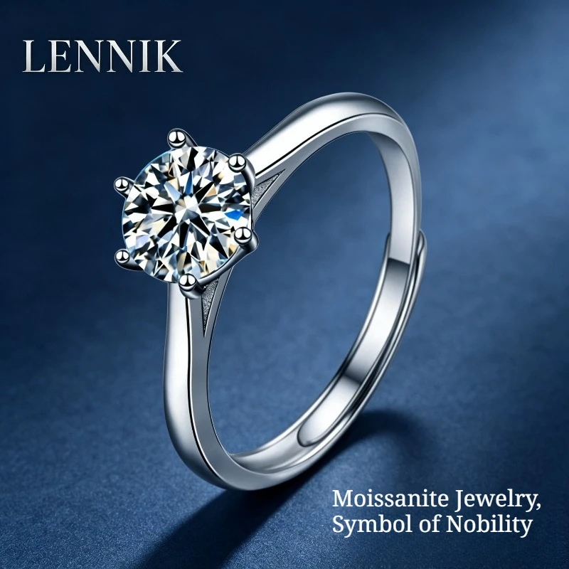 lennik-男女ペアリング-s925シルバー製-カップルリング-サイズ調整可能-6爪象嵌-モアサナイト-色褪せ防止-プロミスリング