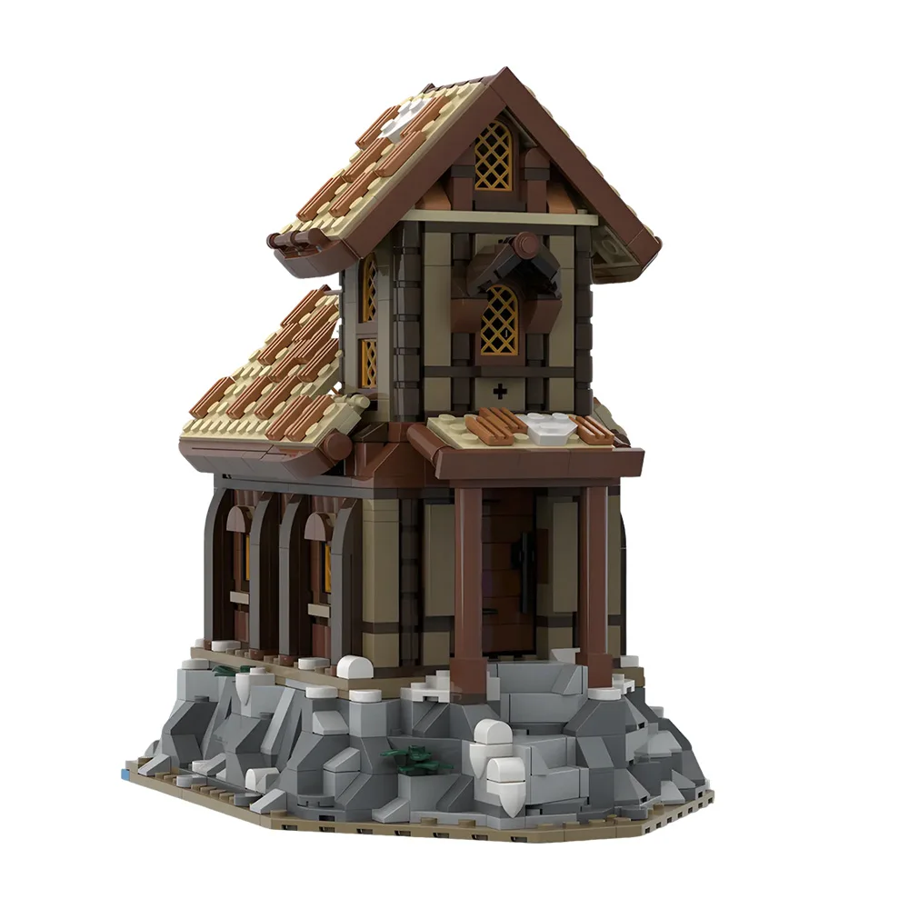 Blocs de construction modulaires MOC Hapel of Solitude, village médiéval viking classique, église, jouet en briques pour adultes