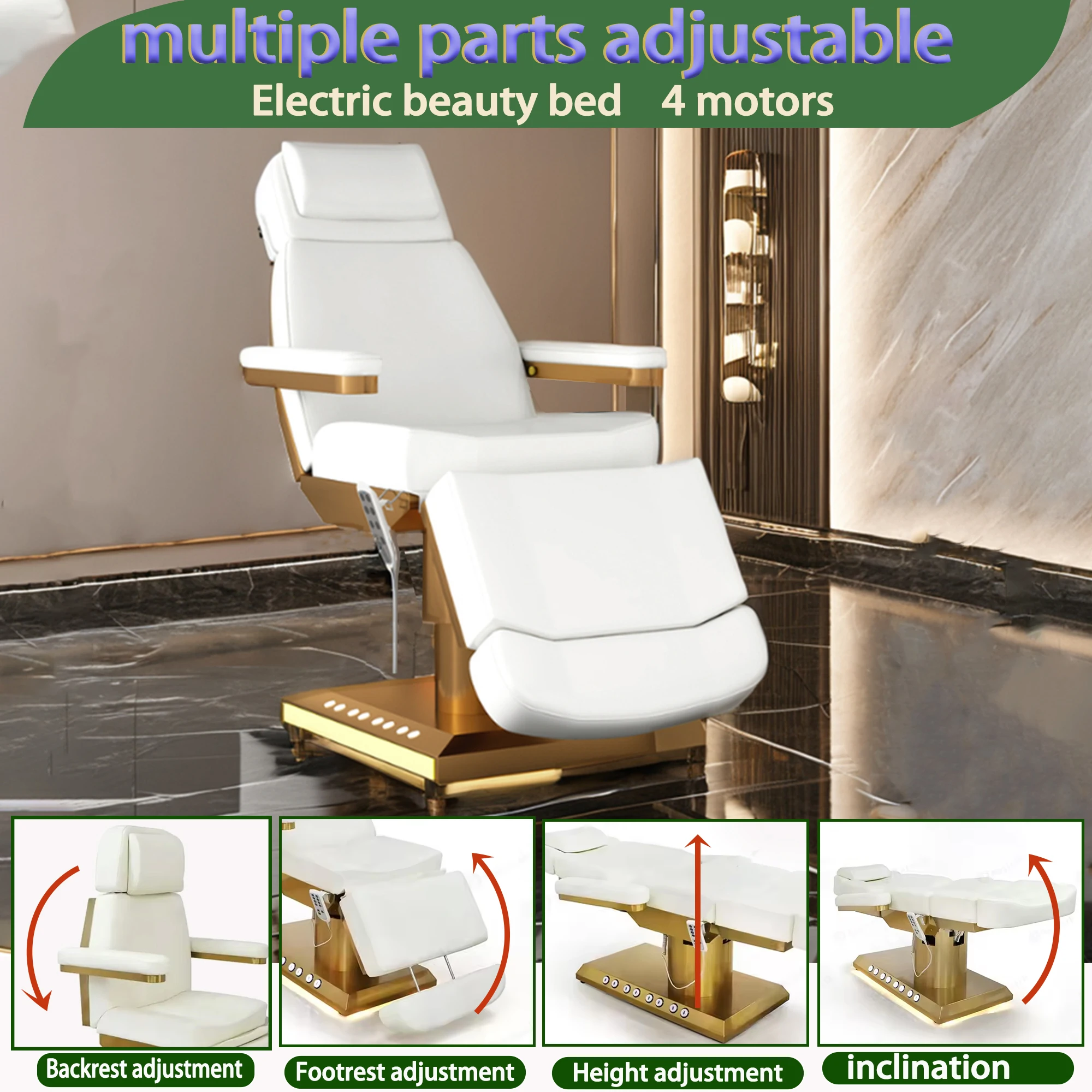 Lash เตียงปรับโมเดิร์นหรูหราเฟอร์นิเจอร์ Salon 3/4 มอเตอร์สปา Treatment ไฟฟ้านวดเครื่องสําอางค์ความงามเตียง