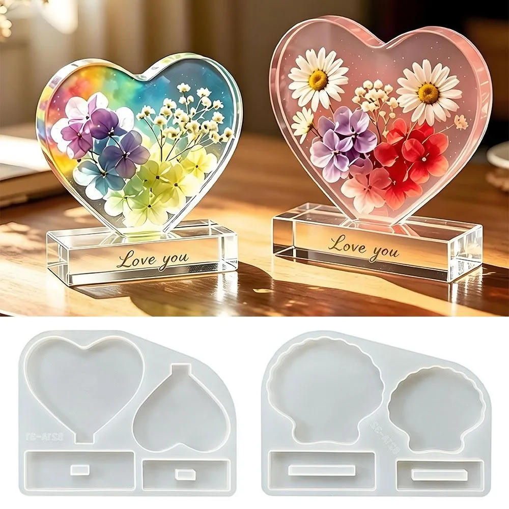 Heart Shape Silicone Mold Durable Creative Picture Frame Mold Flexible Easy Demolding Crafts Casting Molds Desktop Decoration