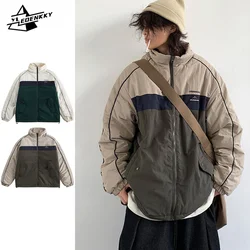 Abrigo de algodón de calle Harajuku para hombre, chaqueta bordada con patrón de monograma de retales, Parkas gruesas cálidas, Tops casuales para parejas, Invierno