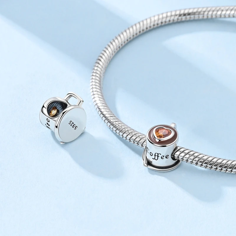 

925 Sterling Silver Daily Coffee Skewers Decoration Pendant Charms Jewellery Fit 925 Original Bracelet For Women DIY Gift